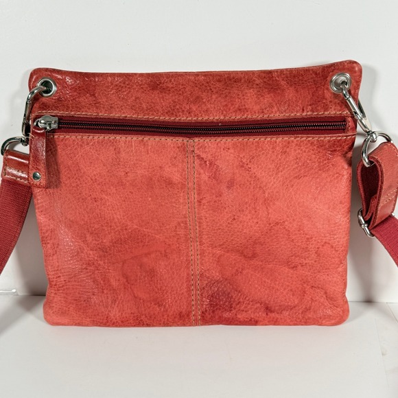 Fossil Red Pebbled Leather Multi Pocket Crossbody Bag Utility Messenger Festival - Picture 2 of 6